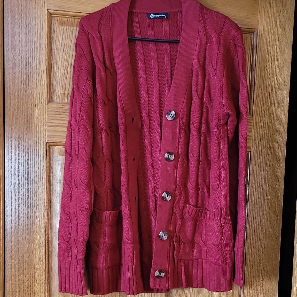 Cable Knit Red Cardigan Button Down Sweater, Womens Small NWOT
